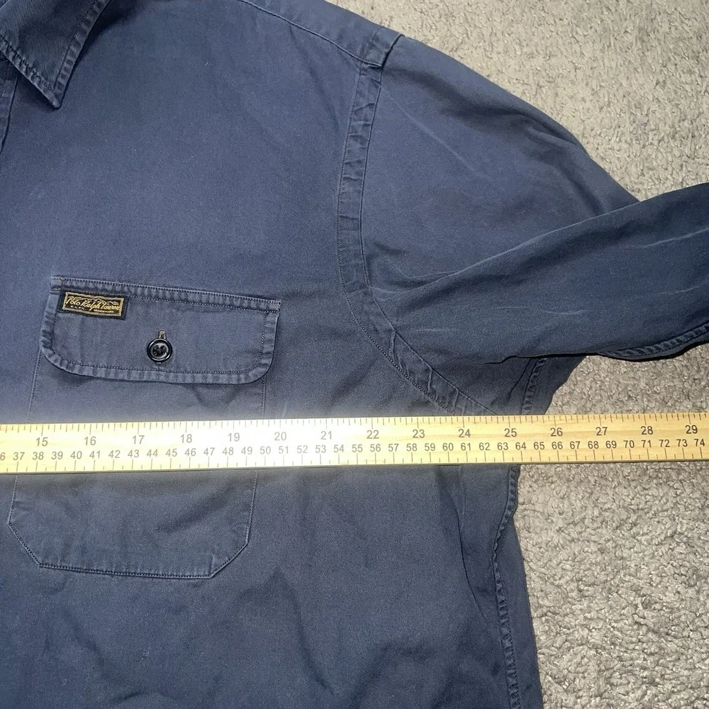 Polo Ralph Lauren Button Up Mens 2XL Black Military Utility‎ Epaulet Crest